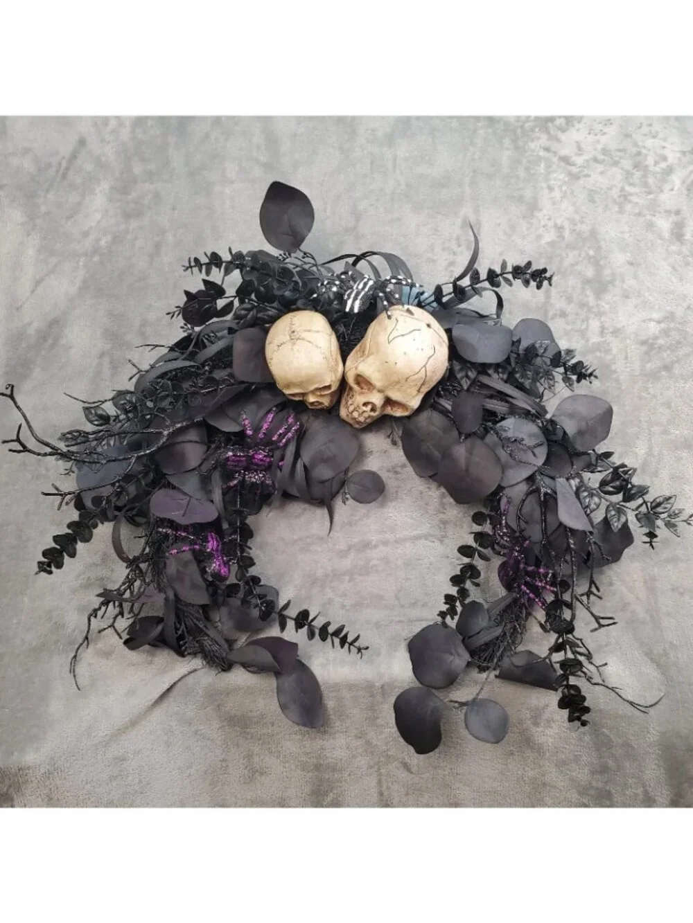 Halloween Wreath Haunted House Pirate Skull Spiders Flowers Black Goth Horror